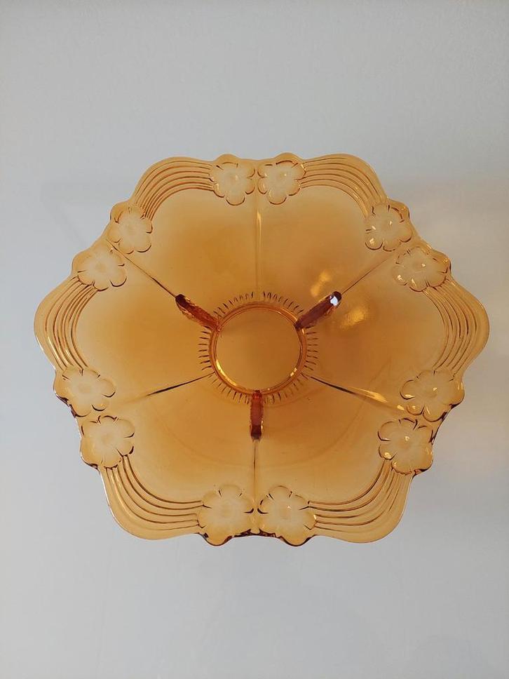 Prachtige vntage amberkleurige glazen schaal, Antiek en Kunst, Antiek | Glas en Kristal, Ophalen of Verzenden