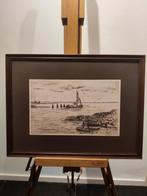 Piet de Vries - Landschap met zeilboten, Antiek en Kunst, Ophalen of Verzenden