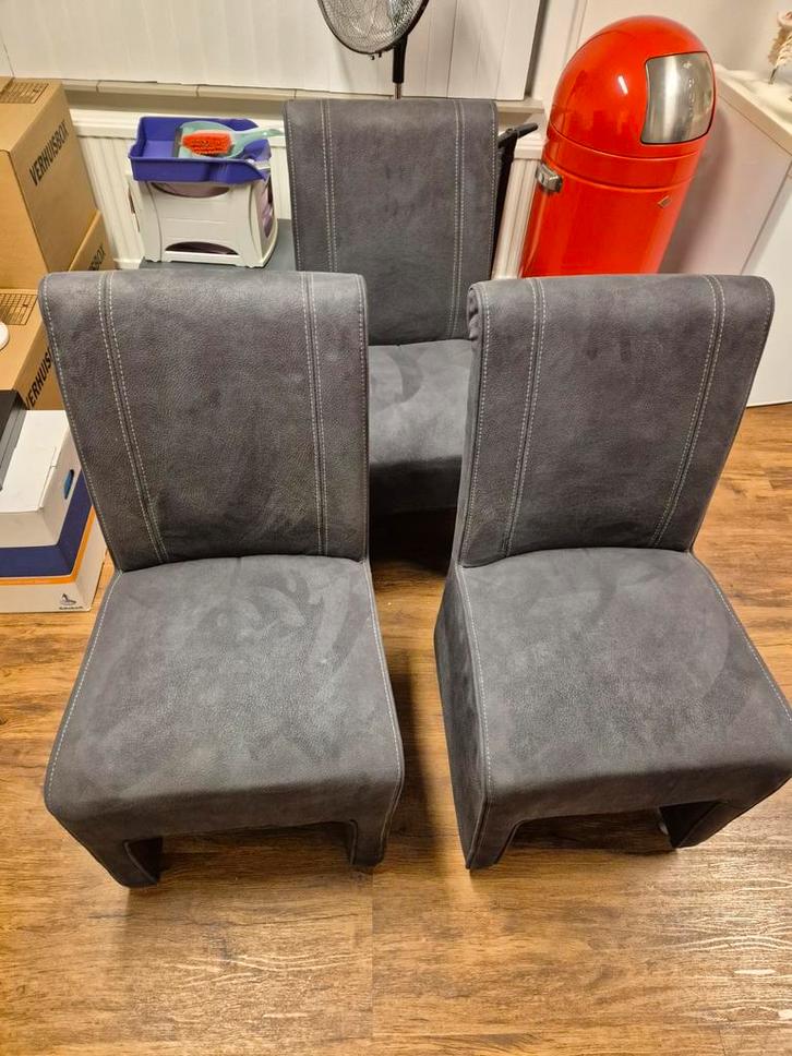Stoelen stof grijs 3 stuks, Huis en Inrichting, Stoelen, Stof, Grijs, Ophalen