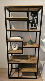 Wandmeubel mangohout/zwart metaal 180x80x40 cm, Ophalen, Met plank(en), Gebruikt, Minder dan 150 cm