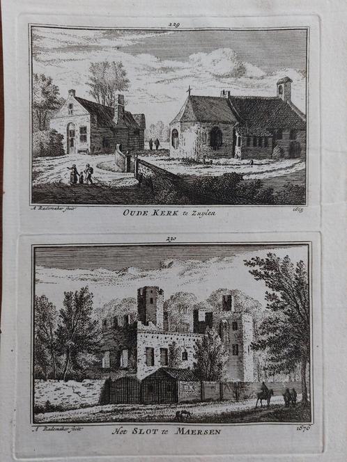 229-230 / Oude kerk Zuylen - Zuilen + Slot Maersen Maarssen, Antiek en Kunst, Kunst | Etsen en Gravures, Ophalen of Verzenden