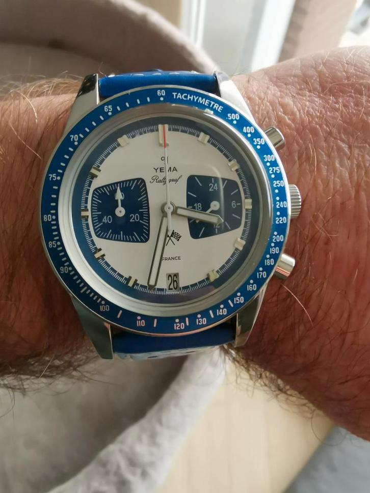 Yema Rallygraf, Sieraden, Tassen en Uiterlijk, Horloges | Heren, Zo goed als nieuw, Polshorloge, Overige merken, Staal, Leer, Ophalen of Verzenden