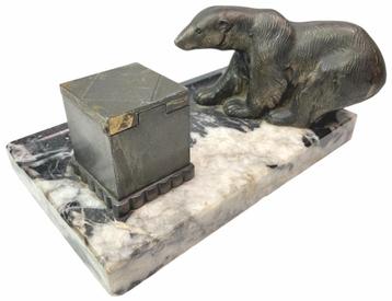 Art Deco inktpot met beer / ijsbeer marmer en zamac # 9961 beschikbaar voor biedingen