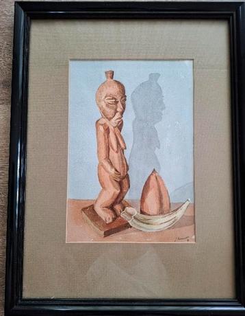 Aquarel Ingelijste Inheemse voorstelling. Van J. Bonaert ? beschikbaar voor biedingen