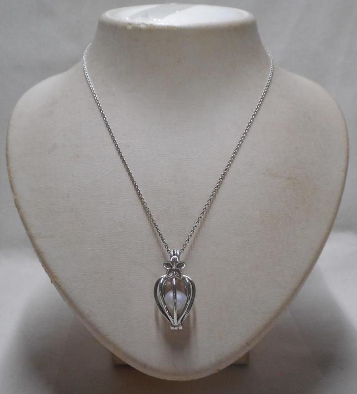 Zilveren ketting + hanger met parel kan open nr.010, Sieraden, Tassen en Uiterlijk, Kettingen, Zo goed als nieuw, Zilver, Zilver