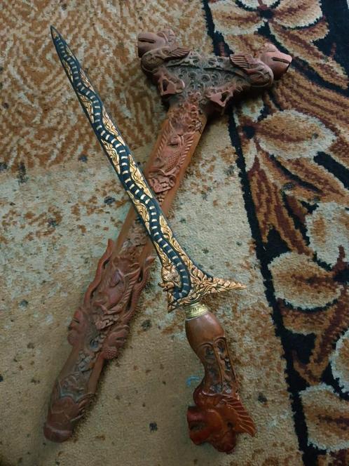 Antieke Keris Madura Naga Weling Kinatah Sawo Hout SVC42, Antiek en Kunst, Kunst | Niet-Westerse kunst, Verzenden