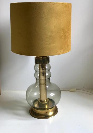 Grote schemerlamp Richard Essig brass koper oker glas goud beschikbaar voor biedingen