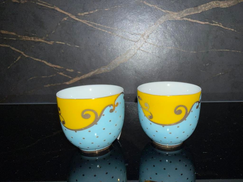 Pip Studio 2 x eierdoppen Royal Pip lichtblauw, geel, goud, Huis en Inrichting, Keuken | Servies, Overige typen, Nieuw, Ophalen of Verzenden