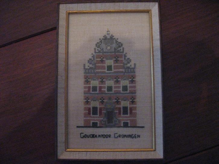 Goudkantoor Groningen in lijst KH Ongering, hand geborduurd, Antiek en Kunst, Kunst | Overige Kunst, Verzenden