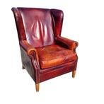 Chesterfield oor fauteuil rood bruin leer + BEZORGING GRATIS