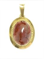 14 Karaat Antiek Gouden Agaat Hanger Ovaal Hoog Cabochon, Overige voorstellingen, Onbekend, Ophalen of Verzenden, Zo goed als nieuw