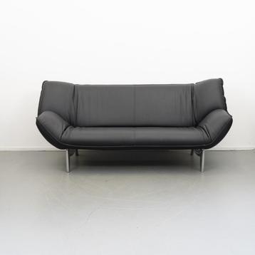 2x Leolux Tango 3-zits/223cm Bank Zwart Leer - Gepolijst beschikbaar voor biedingen