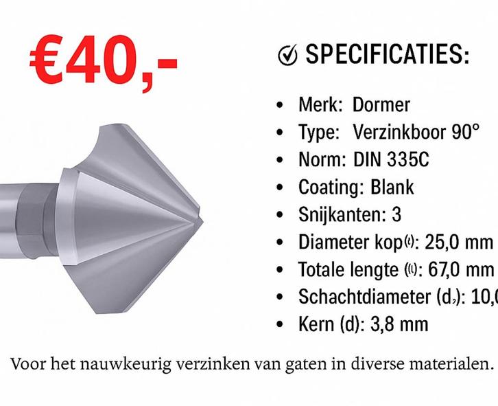Dormer verzinkboren, Doe-het-zelf en Verbouw, Gereedschap | Boormachines, Nieuw, Ophalen of Verzenden