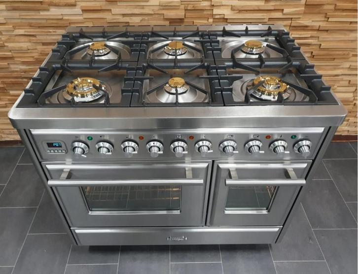 Luxe Boretti Majestic Fornuis 100cm RVS 2 ovens 6 pits, Witgoed en Apparatuur, Fornuizen, Zo goed als nieuw, Vrijstaand, Gas, 5 kookzones of meer