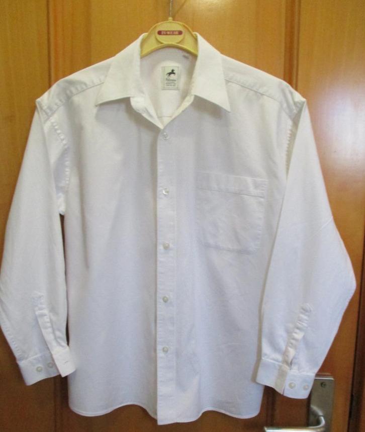 01-Jongens Overhemd -Wit- maat 140 -met Lange Mouw, Kinderen en Baby's, Kinderkleding | Maat 140, Zo goed als nieuw, Jongen, Overhemd of Blouse