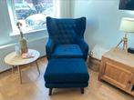 Armchair with Ottoman / Fauteuil met Hocker: Velour Lux Navy, Huis en Inrichting, Fauteuils, Ophalen, 75 tot 100 cm, 75 tot 100 cm