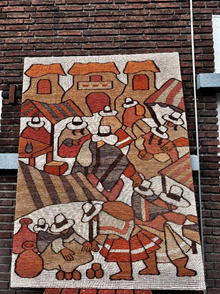 Groot Peruaans wandtapijt handgeweven Alpaca Wol Vintage, Huis en Inrichting, Woonaccessoires | Wanddecoraties, Gebruikt, Ophalen of Verzenden