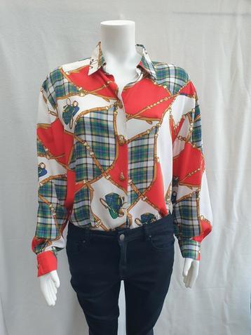 Vintage blouse, maat 46/3XL - wit & rood - print - 90's  beschikbaar voor biedingen