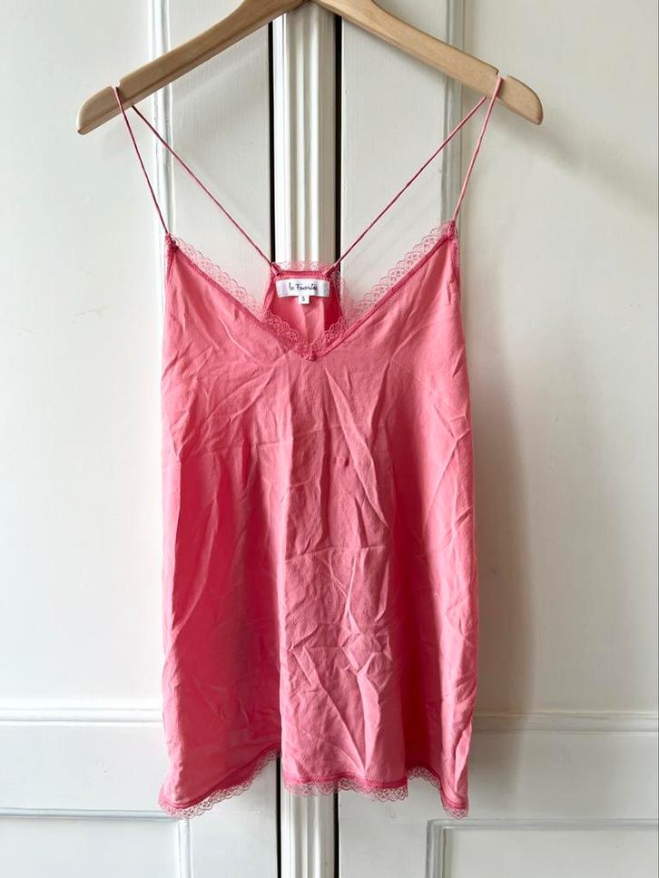 Les Favorites top met kant zijde roze, maat S - NP 99,95, Kleding | Dames, Tops, Nieuw, Maat 36 (S), Roze, Zonder mouw, Ophalen of Verzenden