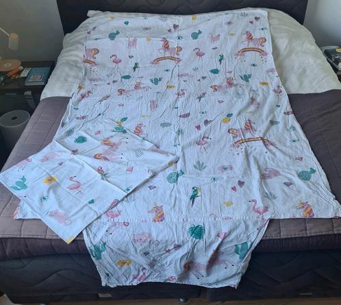 Eenhoorn flamingo dekbedovertrek met kussensloop eenpersoons, Huis en Inrichting, Slaapkamer | Beddengoed, Gebruikt, Dekbedovertrek