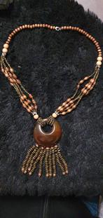 Houten kralen ketting met hanger, Bruin, Ophalen of Verzenden, Zo goed als nieuw, Overige materialen