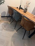 Notenhouten eettafel met bank en 3 stoelen, Ophalen, Gebruikt, 200 cm of meer, 50 tot 100 cm