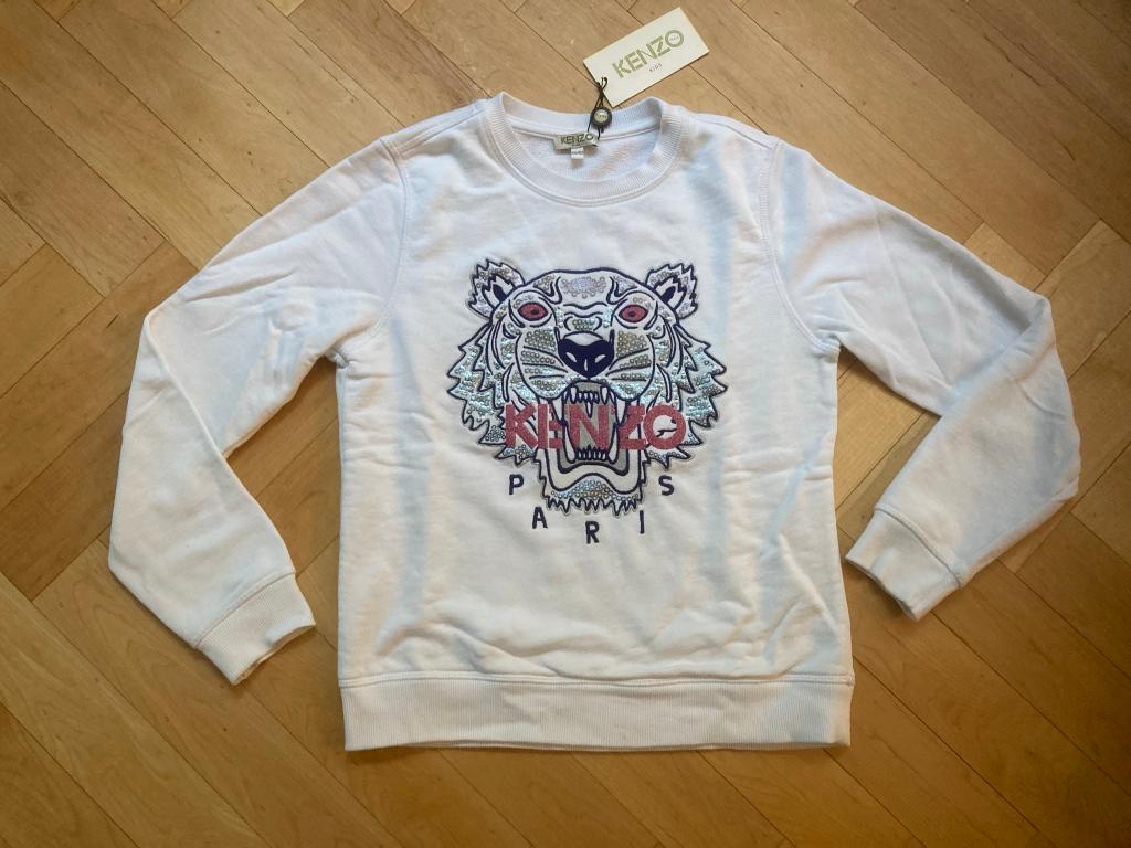 Kenzo witte trui met glitter blauw zwart roze tijger 152!, Kenzo, Meisje, Trui of Vest, Ophalen of Verzenden