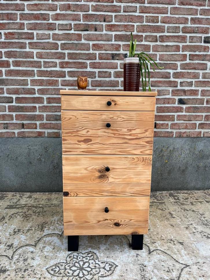 Vintage Scandinavisch ladenkast met 4 laden, Huis en Inrichting, Kasten | Ladekasten, Gebruikt, Minder dan 100 cm, Minder dan 50 cm