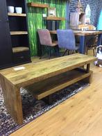 Tv-meubel Mangohout + staal , flexibel neerzetten v.a. 140cm, Ophalen, Nieuw, Metaal, Minder dan 100 cm