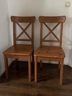 Twee houten stoelen met kruis, Gebruikt, Twee, Bruin, Ophalen of Verzenden