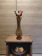 Vintage amberkleurige Empoli vaas in geometrisch persglas, Antiek en Kunst, Ophalen of Verzenden