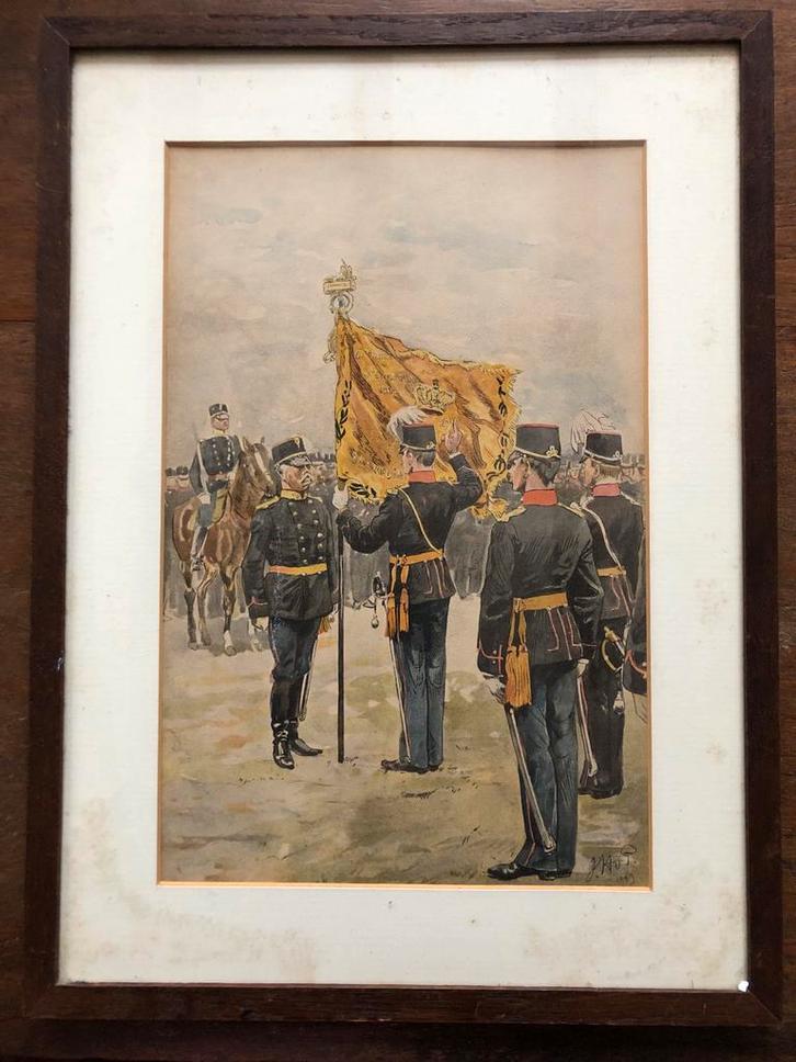Prent Aquarel Infanterie, 1899, Antiek en Kunst, Kunst | Tekeningen en Foto's, Ophalen of Verzenden