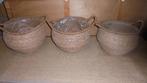 3 zgan rieten manden/bloempotten, doorsnee 34H25cm, Overige materialen, Rond, Binnen, Ophalen of Verzenden
