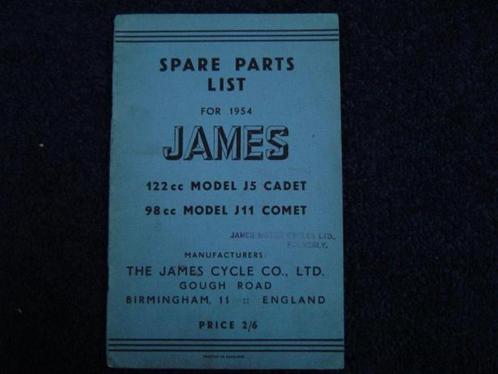 James J5 122cc Cadet J11 Comet 98cc 1954 parts list, Motoren, Handleidingen en Instructieboekjes, Overige merken, Ophalen of Verzenden