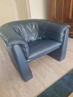 Fauteuil, blauw leer., Ophalen, Zo goed als nieuw, 75 tot 100 cm, Leer