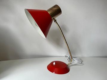 Mid Century Tafellamp Bureaulamp Rood Messing 1960s - 1970s beschikbaar voor biedingen