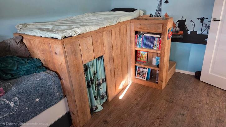 Steigerhouten hoogslaper met speelruimte, Kinderen en Baby's, Kinderkamer | Stapelbedden en Hoogslapers, Gebruikt, Halfhoogslaper