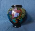 Plateel vaas hoogglans floraal decor Uni Regina Gouda h 18,5, Ophalen of Verzenden