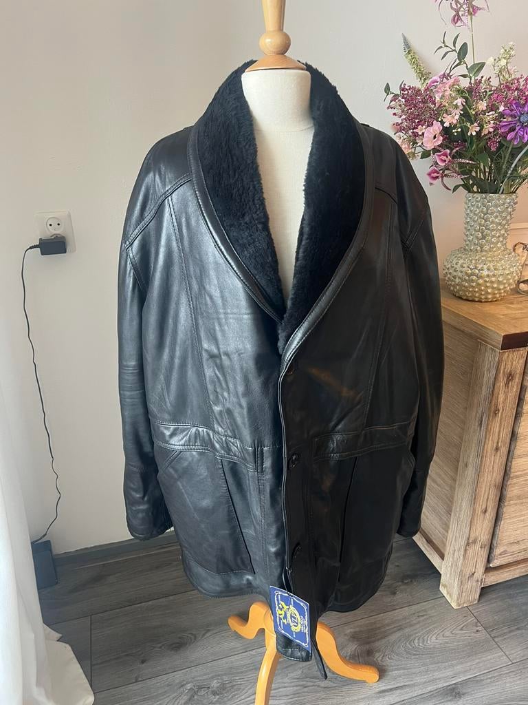 Zwarte leren jas, Kleding | Heren, Jassen | Winter, Nieuw, Maat 56/58 (XL), Zwart, Ophalen of Verzenden
