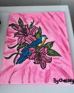 Schilderij met vogel en bloemen, Ophalen of Verzenden