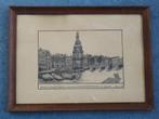 Vintage originele pentekening Montelbaanstoren Amsterdam, Antiek en Kunst, Kunst | Etsen en Gravures, Ophalen of Verzenden
