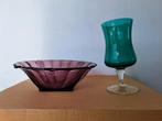 Paarse schaal, groen glas, Ophalen of Verzenden, Rond, Glas