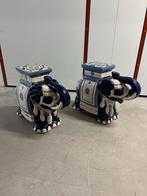 Twee blauw-witte keramische olifant plantentafels XL, Ophalen of Verzenden