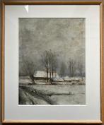 Winters landschap, olieverf op board, hangklaar, i.z.g.st., Antiek en Kunst, Ophalen of Verzenden