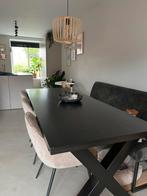 Grote eikentafel met metalen X poten, Huis en Inrichting, Tafels | Eettafels, Ophalen, Gebruikt, Eikenhout, 200 cm of meer