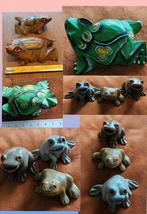 6 Kikkers hout of steen, vintage gaaf, verzamelen 8 & 10 cm!, Ophalen of Verzenden