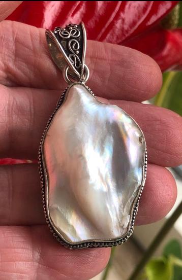 Grote Parel Zilver Ketting Hanger Schitterende Luster! beschikbaar voor biedingen