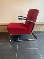 Gispen 405 fauteuil, chroom, nieuwe donkerrode ribstof, Huis en Inrichting, Design, 75 tot 100 cm, Zo goed als nieuw, Metaal