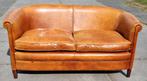 Schapenleren Chesterfield kuip bank bruin leer + BEZORGING, Gebruikt, Chesterfield, Ophalen of Verzenden, Rechte bank