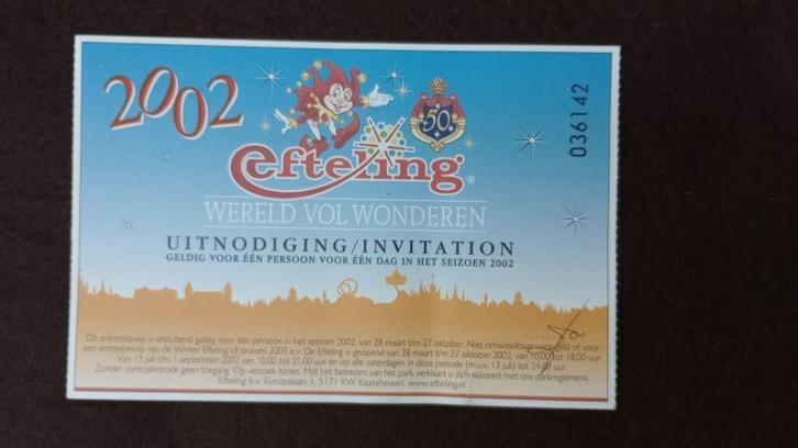 2002 Efteling entreebewijs, Verzamelen, Efteling, Zo goed als nieuw, Overige typen, Ophalen